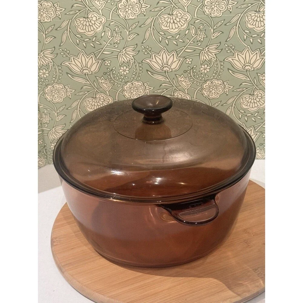 Corning Ware Visions Amber Glass Cookware 4.5L Dutch Oven Stock Pot Pyrex Lid